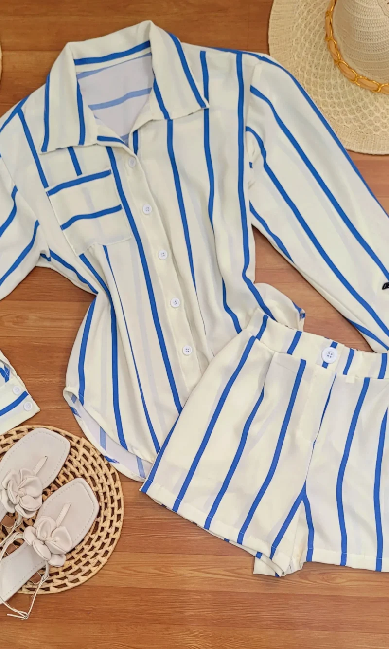 Conjunto Camisa e Short Listrado Ref: 075