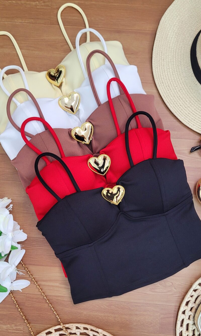 Cropped Neoprene Alça Detalhe Coração Dourado Ref: 027