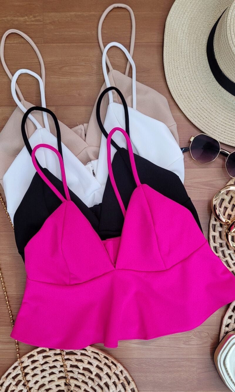 Cropped Top Neoprene Alça Fina Com Babado Ref: 031