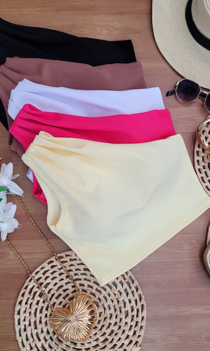 cropped neoprene mula manca com plissado no ombro ref: 028