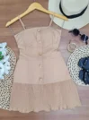 vestido curto detalhe botões barra plissada ref: 074