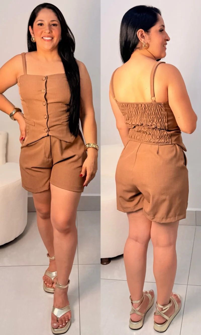 conjunto alfaiataria colete alça e short ref:070