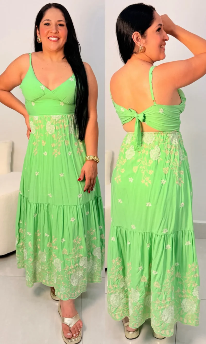 vestido longo bordado decote em v ref: 067