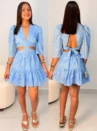 vestido curto linho bordado manga princesa ref: 069
