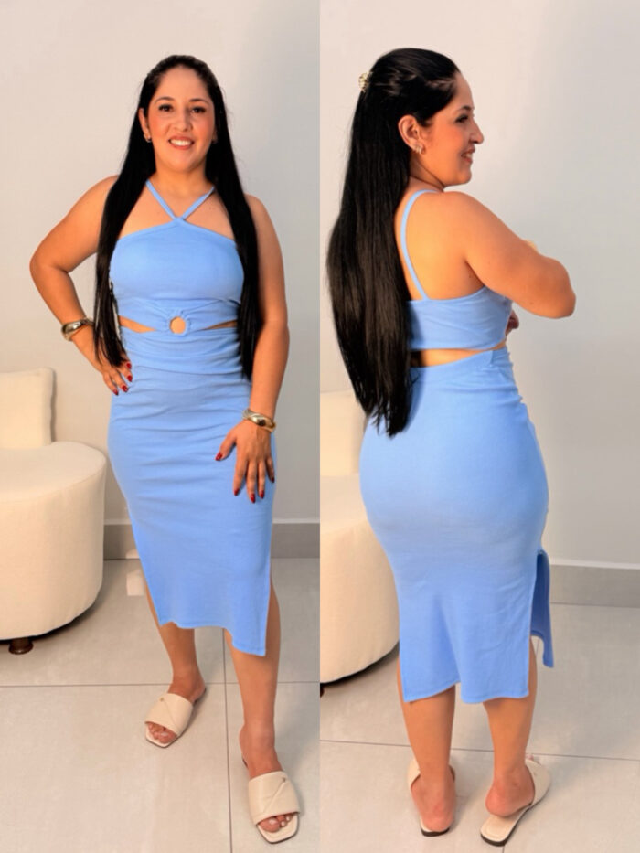 vestido midi canelado com abertura lateral ref: 048