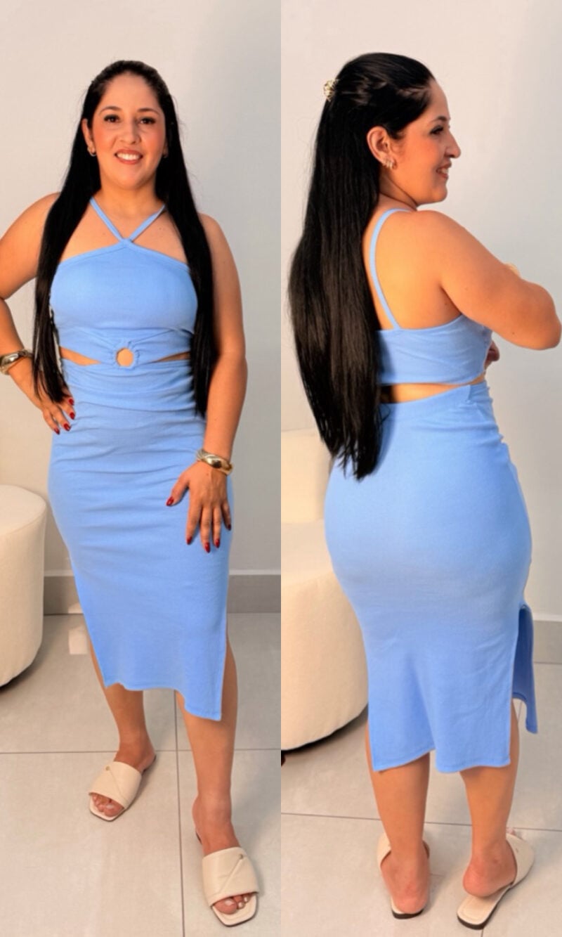 vestido midi canelado com abertura lateral ref: 048