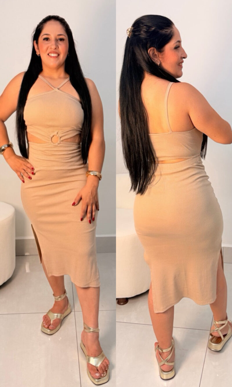 vestido midi canelado com abertura lateral ref: 048 vestido midi canelado com abertura lateral ref: 048