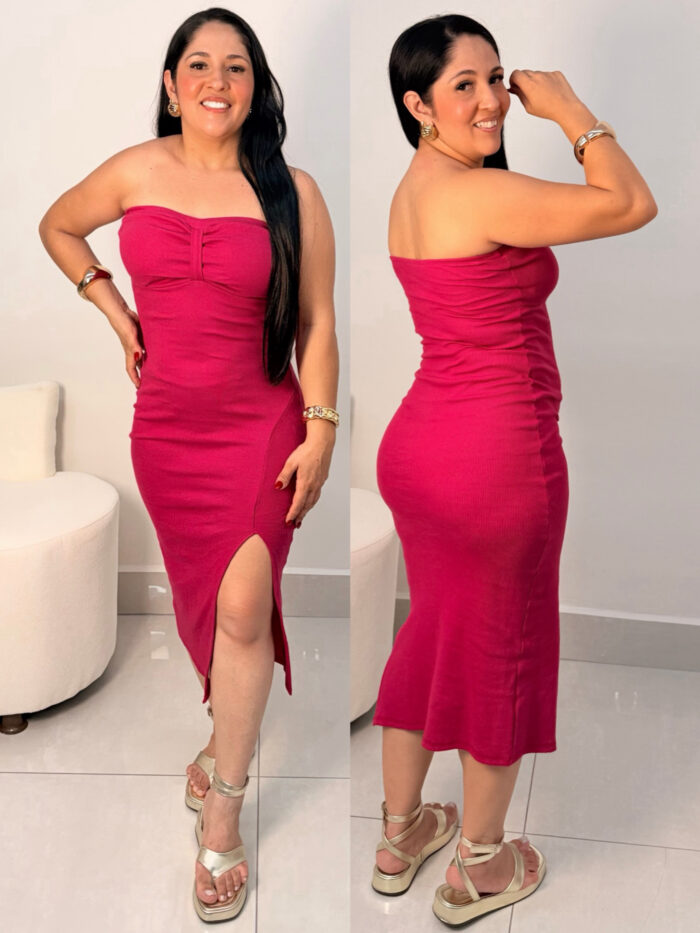 vestido midi canelado tomara que caia ref: 049