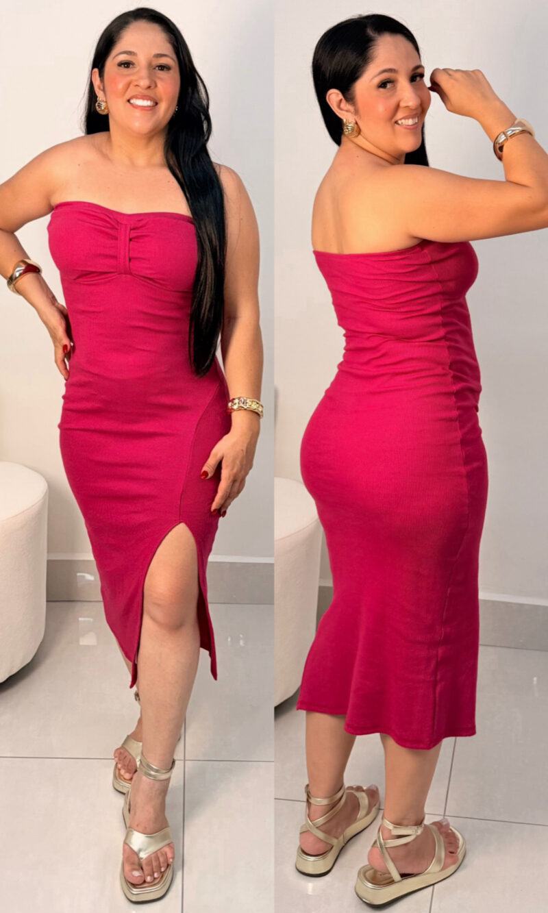 vestido midi canelado tomara que caia ref: 049