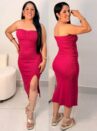 vestido midi canelado tomara que caia ref: 049