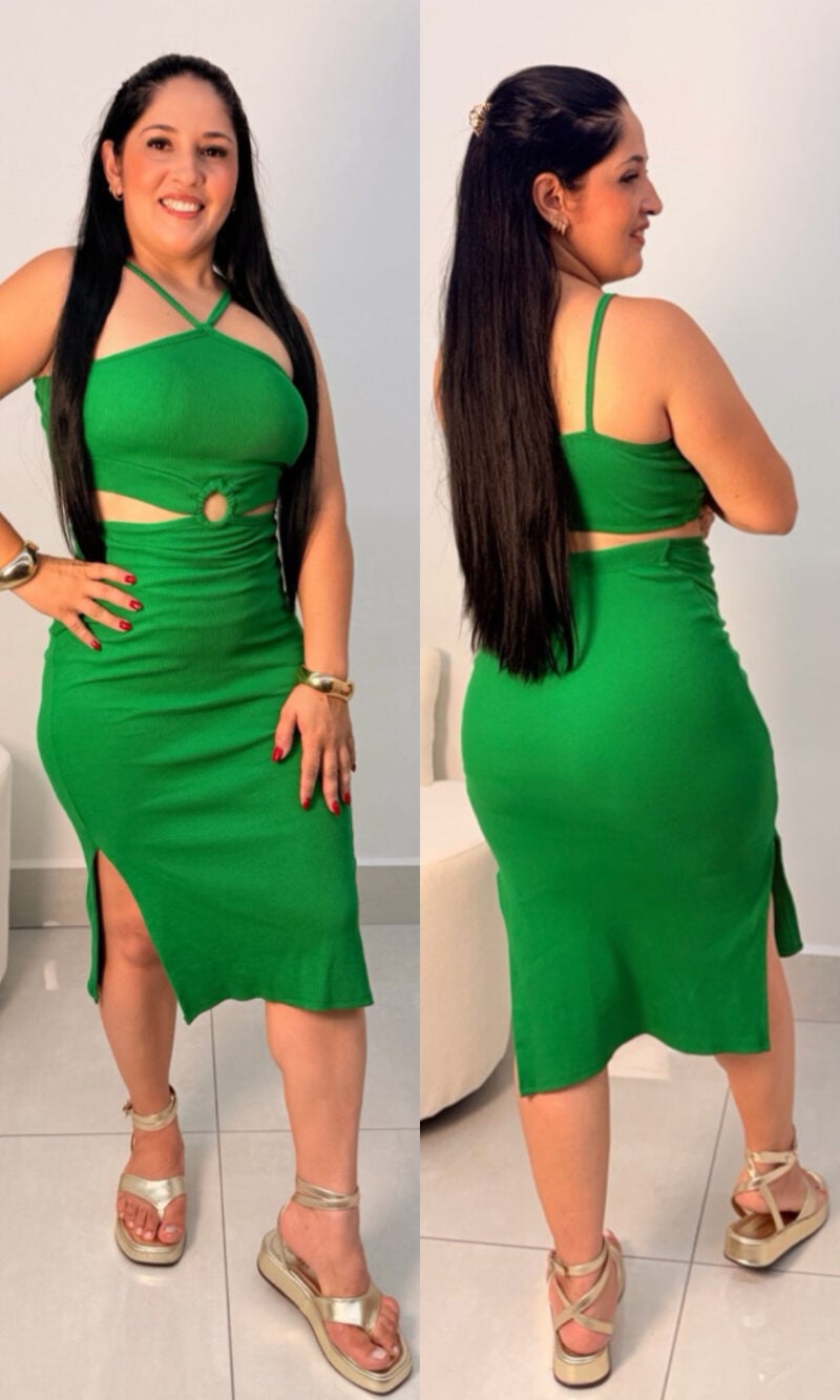 vestido midi canelado com abertura lateral ref: 048