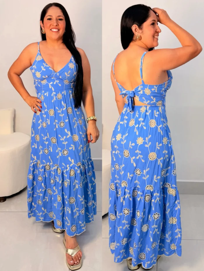 vestido longo bordado decote em v ref: 067