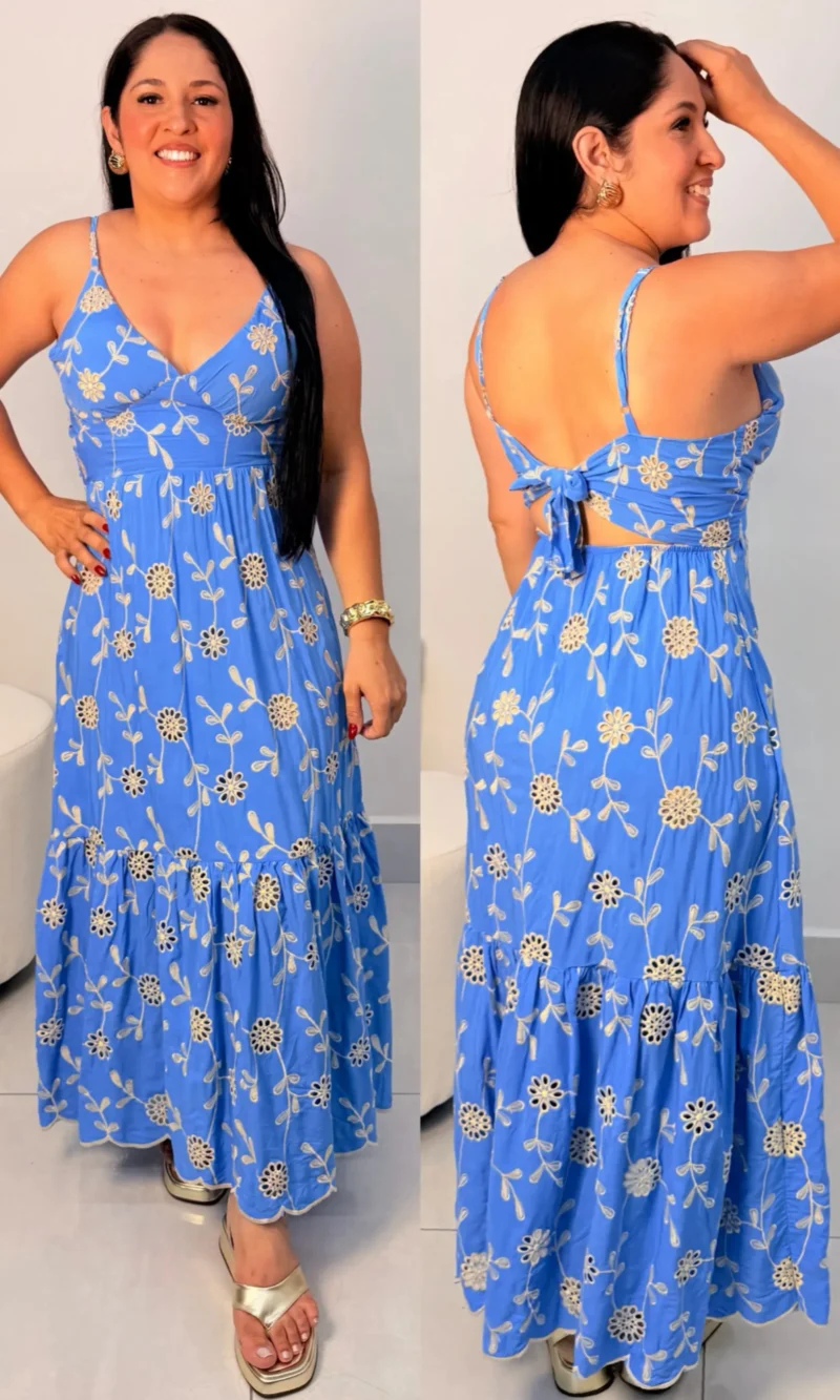 vestido longo bordado decote em v ref: 067