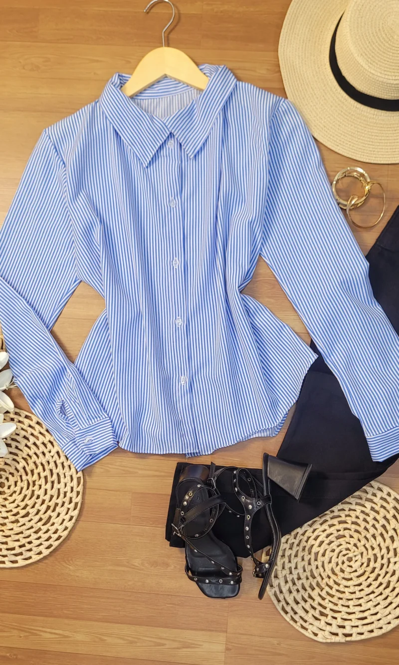 camisa listrada social manga longa