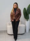 jaqueta feminina courino com cinto ref: 101