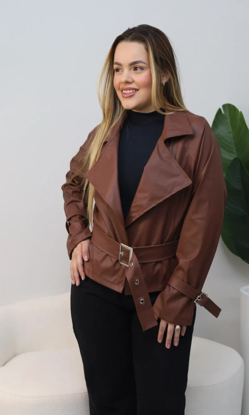 jaqueta feminina courino com cinto ref: 101