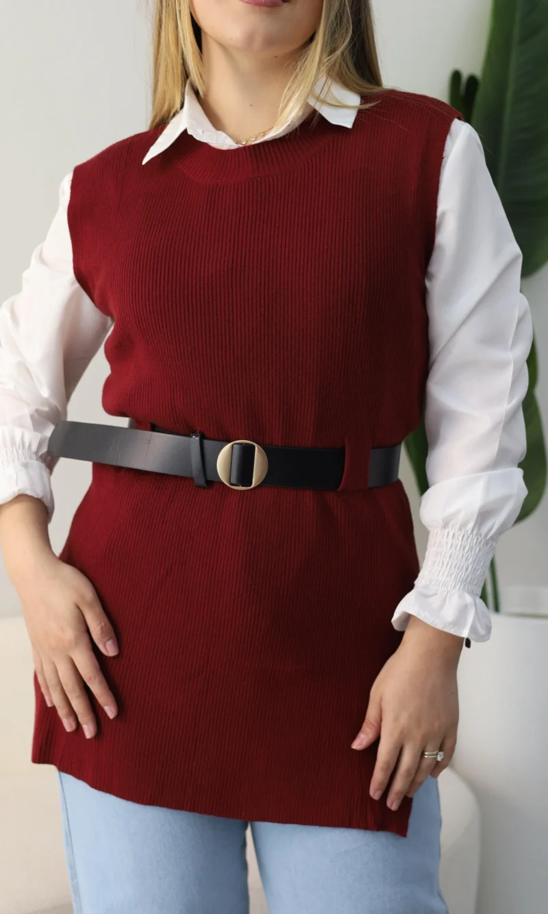 conjunto camisa e colete tricote com cinto ref: 106