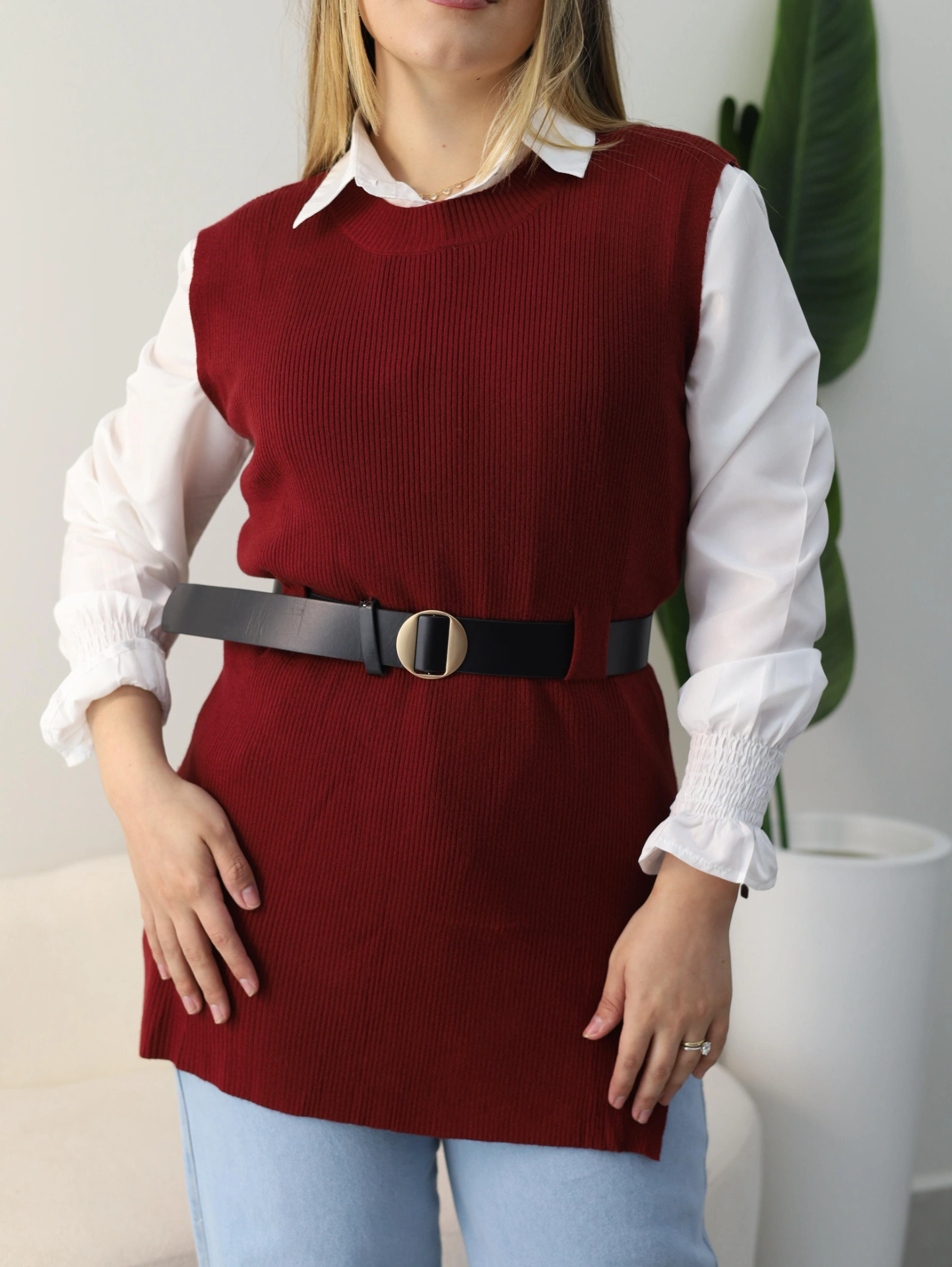 conjunto camisa e colete tricote com cinto ref: 106 conjunto camisa e colete tricote com cinto ref: 106