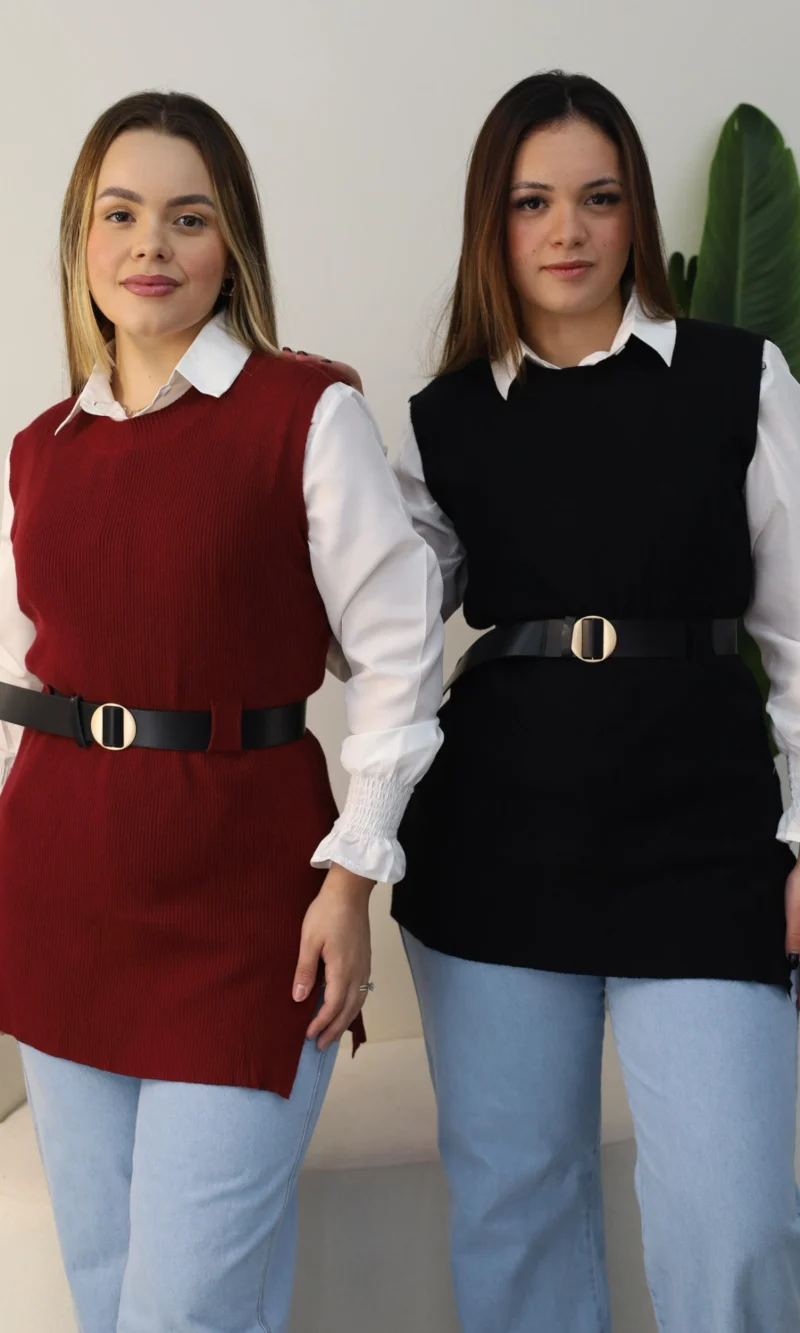 conjunto camisa e colete tricote com cinto ref: 106