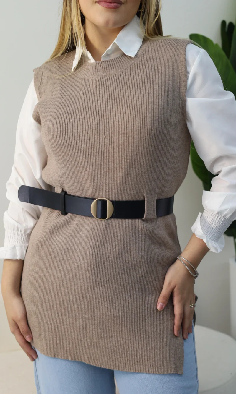 conjunto camisa e colete tricote com cinto ref: 106