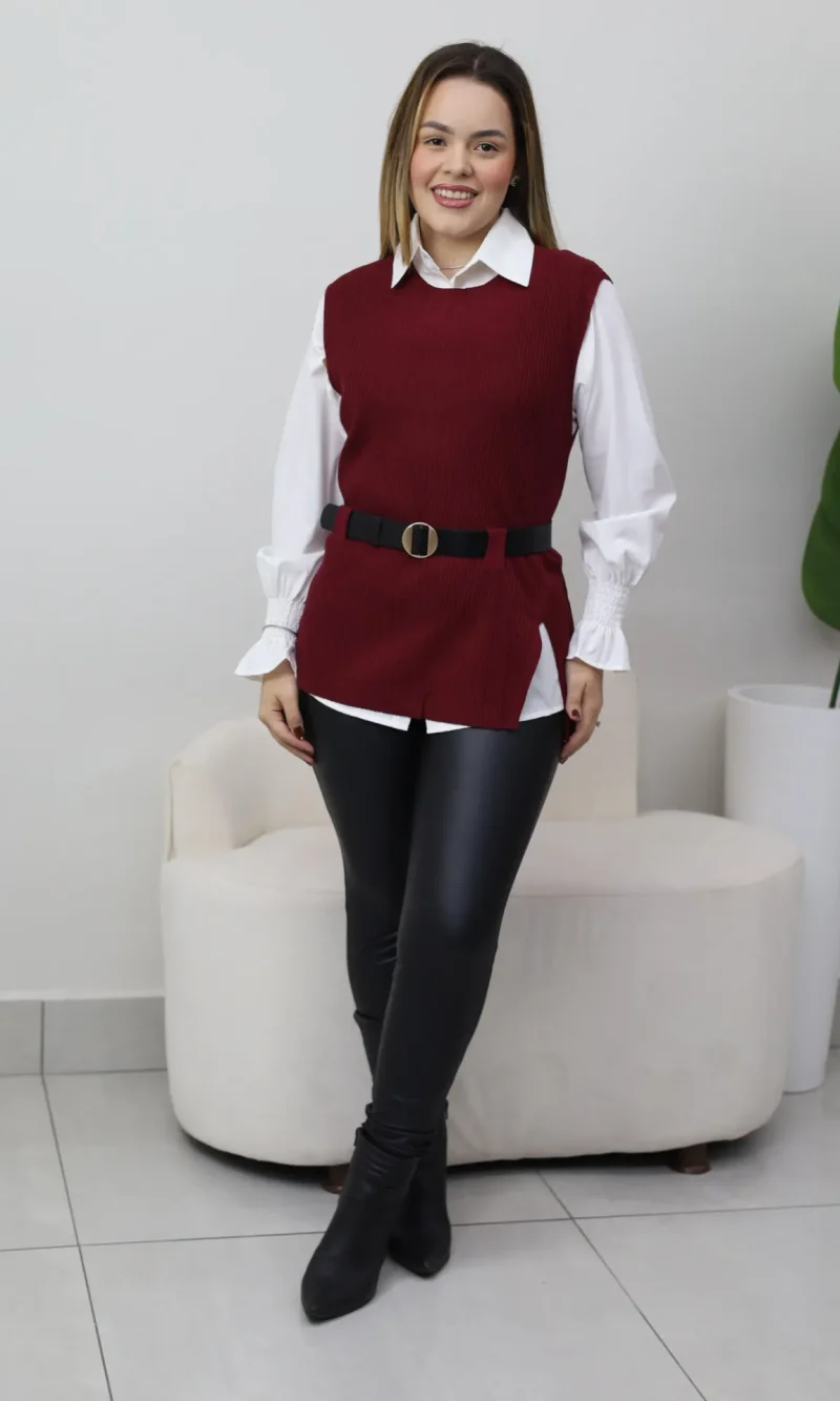 conjunto camisa e colete tricote com cinto ref: 106