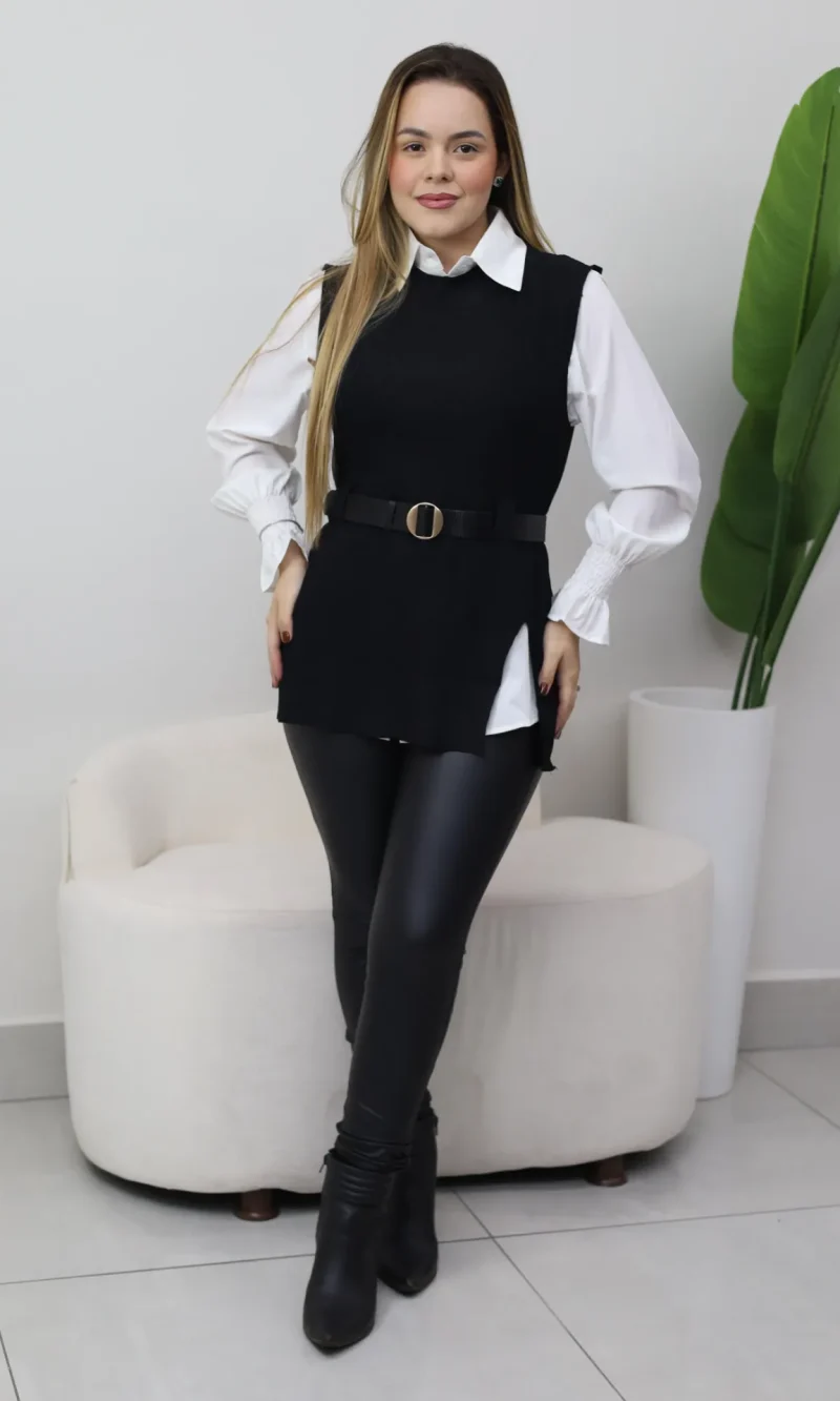conjunto camisa e colete tricote com cinto ref: 106