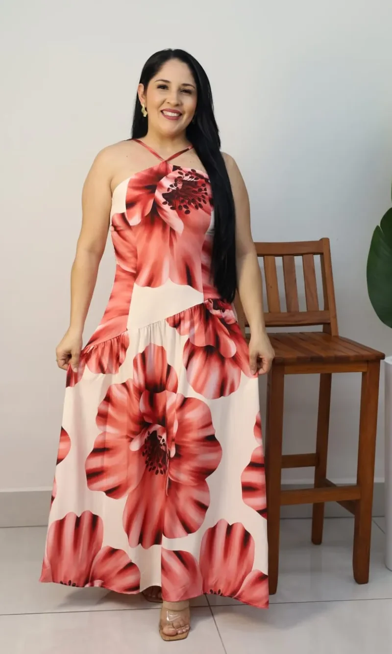 vestido longo feminino espiração farm estampado elegante alça trançada ref: 220