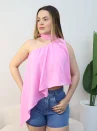 blusa feminina assimétrica bata multiformes elegante gola alta com amarração no pescoço ref: 231