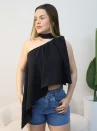 blusa feminina assimétrica bata multiformes elegante gola alta com amarração no pescoço ref: 231