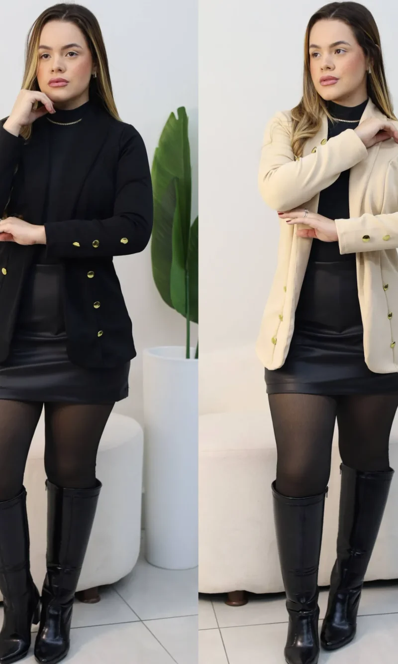 blazer alfaiataria feminino casaco max neoprene social cinturado com botões ref: 286